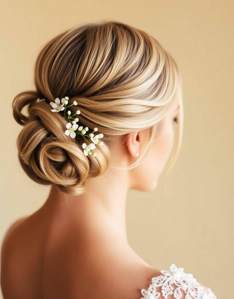 Bruidskapsel met kleine bloemen